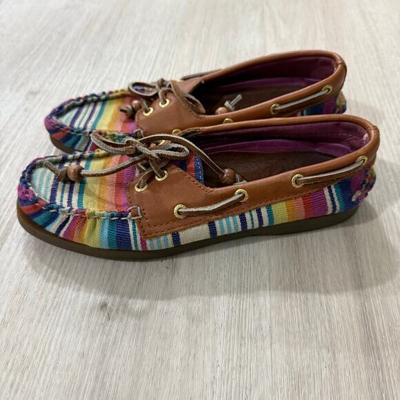 Sperry Top Sider Women's Brown Rainbow Striped Boat Shoe Size 7 - Picture 4 of 8